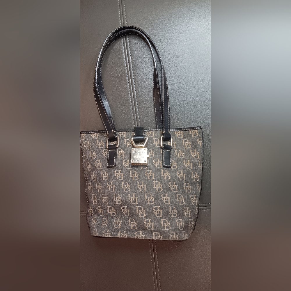 Dooney & Bourke Monogrammed Tan and Black Tote